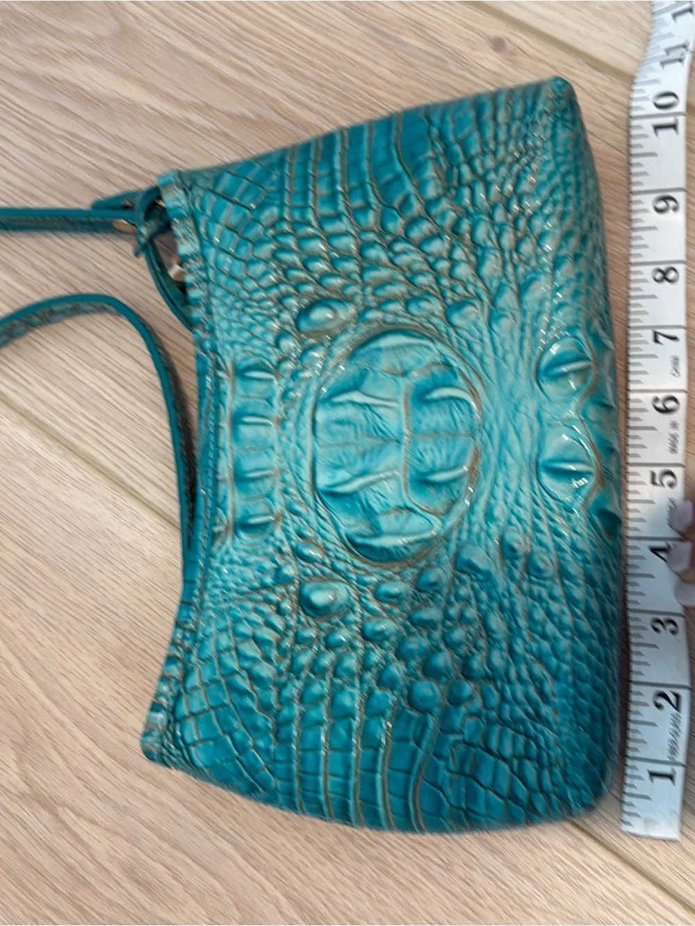 Brahmin Teal Croc-Embossed Shoulder Bag
